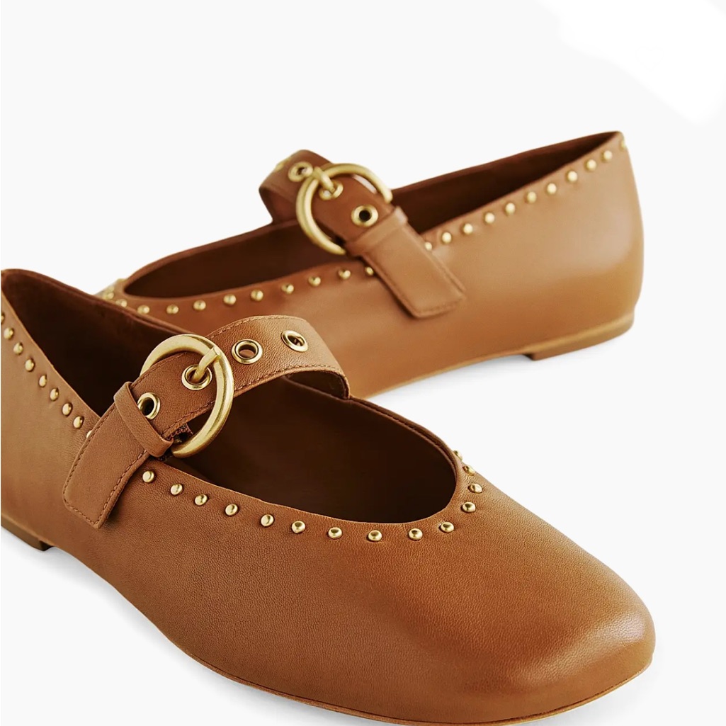 Reformation Bethany Stud-Detailed Leather Ballet Flats Rumleather Studs New